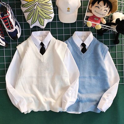 Men Sweater Vest Solid Autumn Simple V-neck All-match Knitte