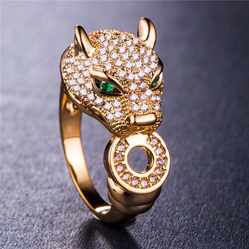 Huitan Leopard Head Inlaid Women Rings Hip Hop Animal Group
