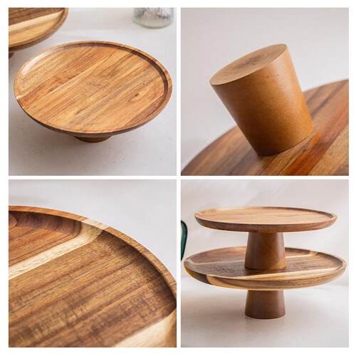 Solid wood high legged circular dessert display rack
