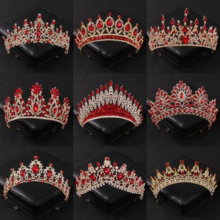 Baroque Red Crystal Tiaras And Crowns Prom Rhinestone Bridal