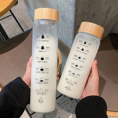 1000ml Large Capacity Glass Water Bottle With Time Marker Co