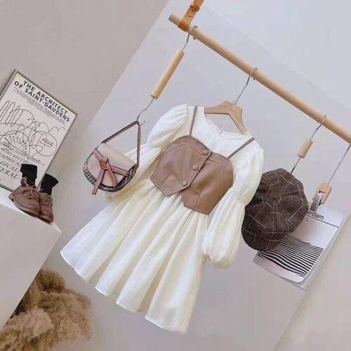 Spring Autumn Baby Suits Girl Vest + Long Sleeve Dresses 2pi