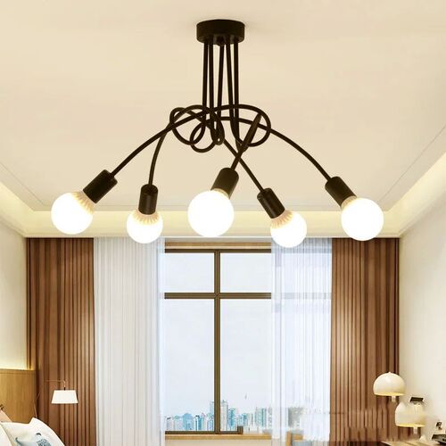 Retro Ceiling Light Wrought Iron LED E27 Chandelier Black an