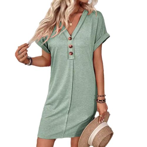 2025 Womens Fashion All-match Solid lor Dress With V-neck W