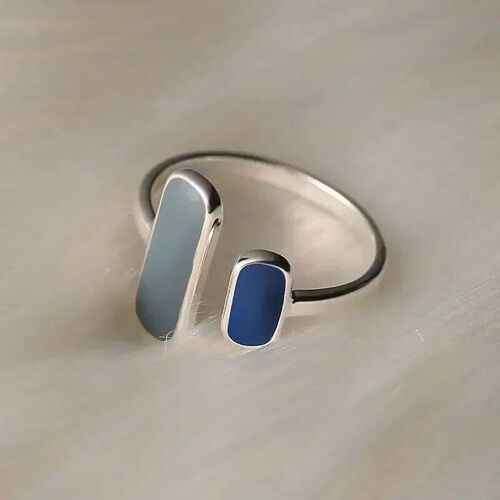 Silver Blue Stone Rings For Women Simple rendy Retro Party G