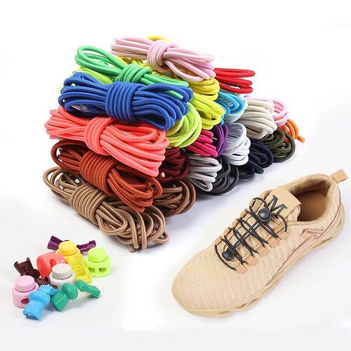 No tie shoelaces Round Elastic Shoelace Plastic snap lock Su
