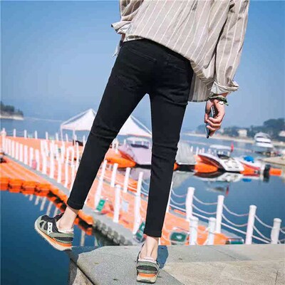 New Jeans Mens tendy Slim-fit Jeans Mens Black Ripped Crop
