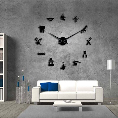 Dentist Tools Frameless 3D Wall Clock Dental Practitioners C