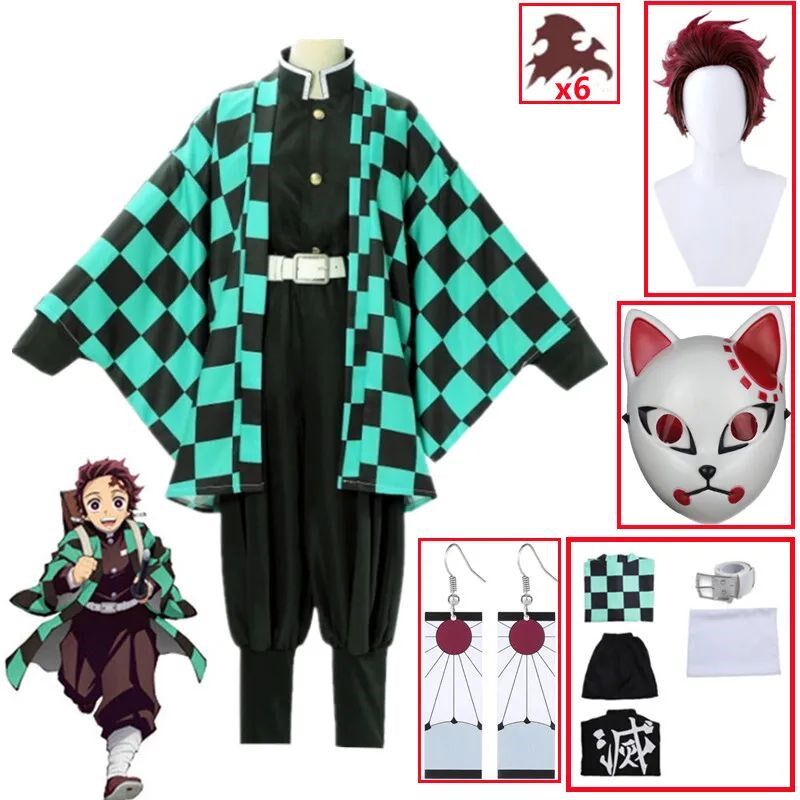 Kimetsu no Yaiba Tanjirou Kamado kostum Cosplay, jubah Kimon - 实物图