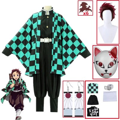 Kimetsu no Yaiba Tanjirou Kamado kostum Cosplay, jubah Kimon