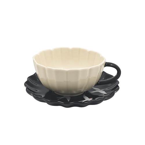 Retro Swallow Print Ceramic Set Coffee Cup with Snack Plate