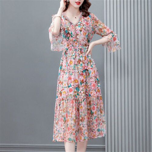 High-end Light Luxury Silk Floral Dress Womens Spring and S