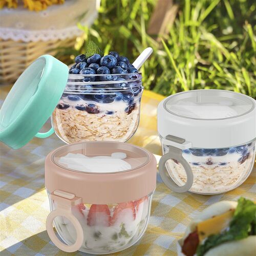 3Pcs Overnight Oats Container With Lid Foldable Spoon Portab