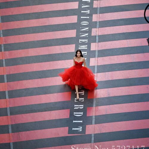 Short Front Long Back Red Prom Dresses 2021 Women Formal Par