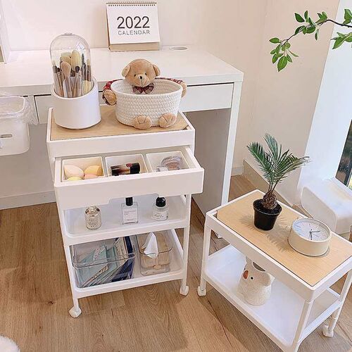Dormitory Wooden Cover Wheel Mobile Beauty Salon Trolley Sto