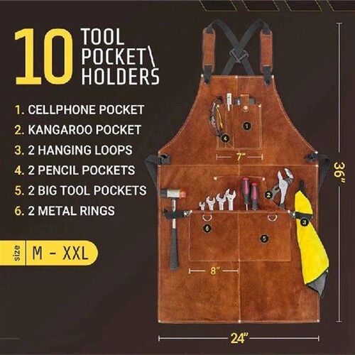 Workshop Apron With Tool Pocket, Mens Heavy Duty Wooden