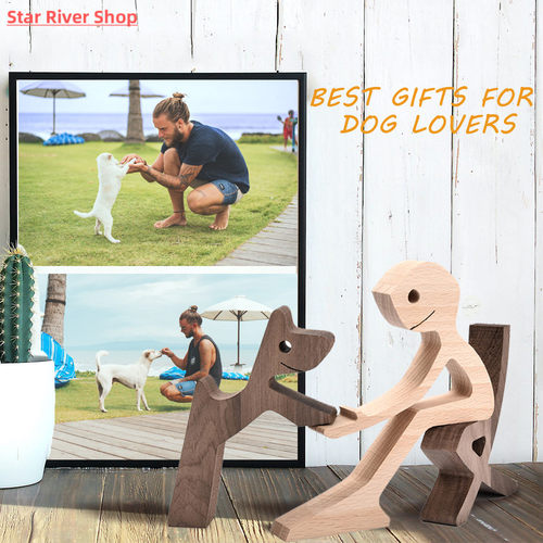 Handmade Wood Dog Decor Sculptures Craft Creative Figurine O