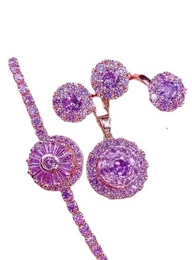 法式新款时来运转项链女戒指耳环旋转设计套装不掉色锁骨饰品女潮