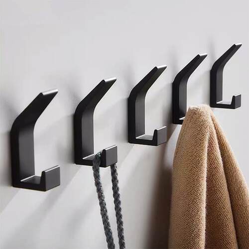 No Drilling Double Hook Black White Towel Hook For Bathroom