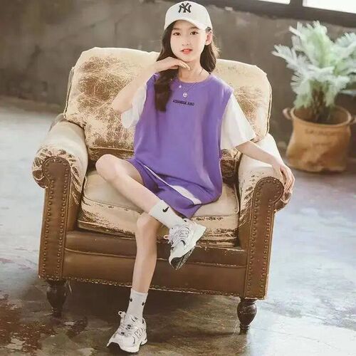 Girls New Summer Loose Thin Ventilate 2PCS Short Sleeve Tee+