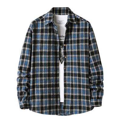 Autumn new European size mens flannel plaid shirt mens jac