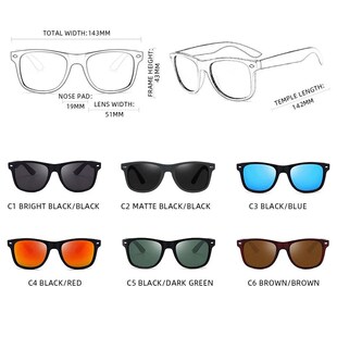 Classic Square Polarized Sunglasses Men Women Retro Black Su