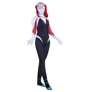 Kostum Cosplay Gwen Stacy Spider Gwen Baru Kafe untuk Wanita