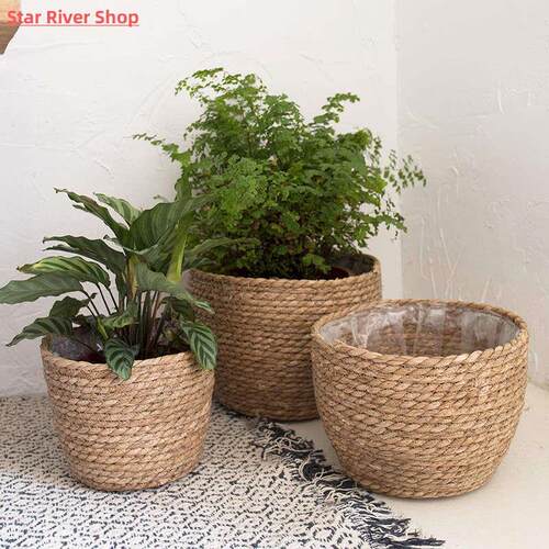 Straw Weaving Flower Plant Basket Grass Planter Basket Indoo