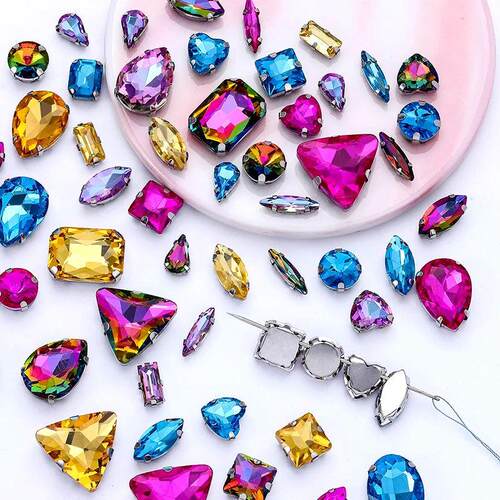 Silver Claw Rhinestones Set - Mix Shape Glass Crystal Sew-On