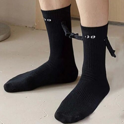 1/2Pair Magnetic Hand Holding Socks Mid Tube Cute Black And