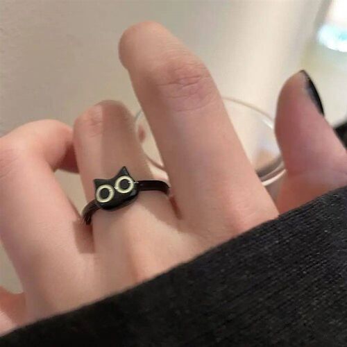 Korean Style Black Cat Ring Women Funny Rabbit Cartoon Ring
