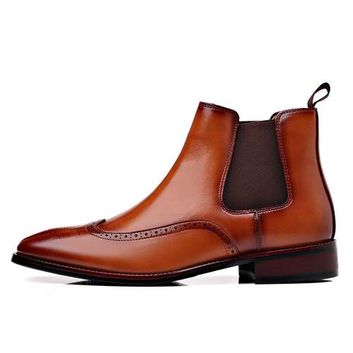 Mens Chelsea Brogue Boots Casual Business Shoes Ankle Boots