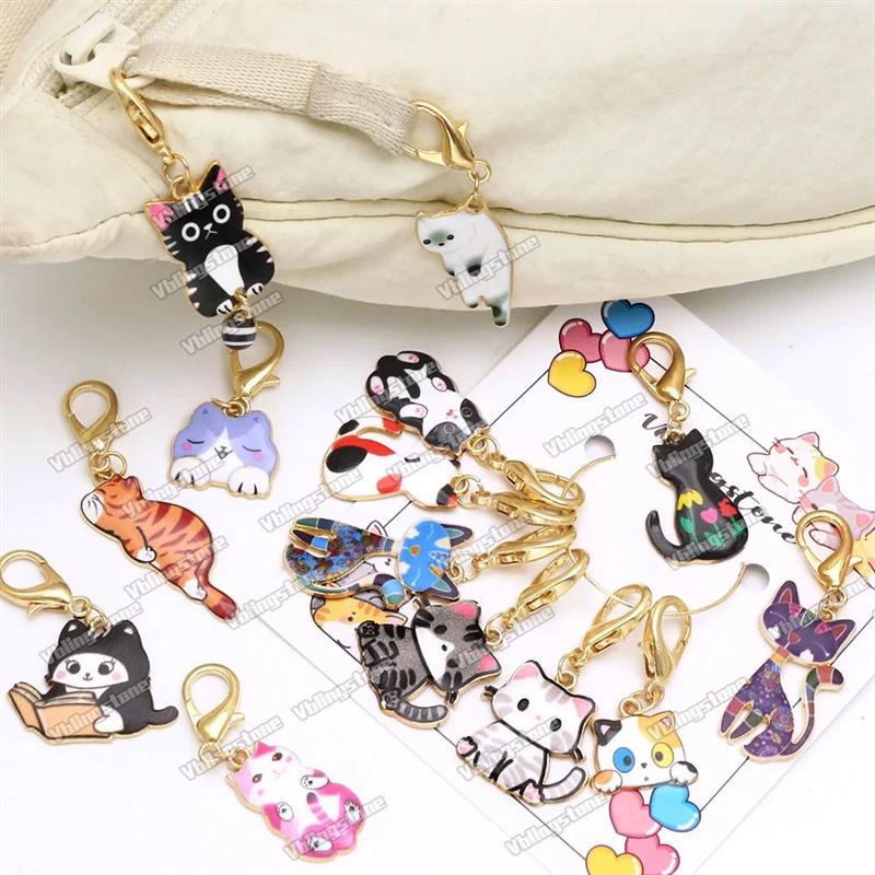 Mix Cat Pendants Stitch Markers Enamel Charms Metal Crochet图片