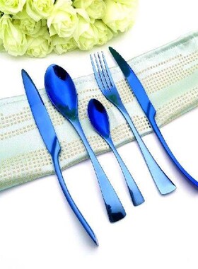 Western Cutlery Set with Blue Soup Spoon, Steak Knife,