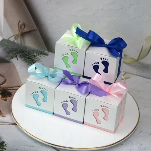 10/50/100pcs Baby Footprints Candy Box Sweet Container Favor