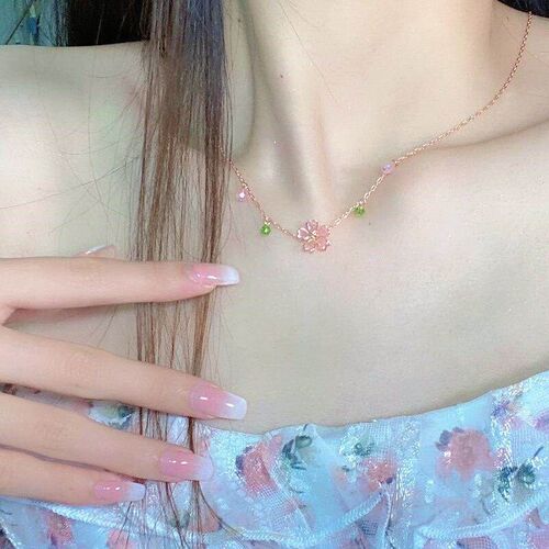 Romantic Charm Pink Cherry Blossom Pendent For Women Korea J