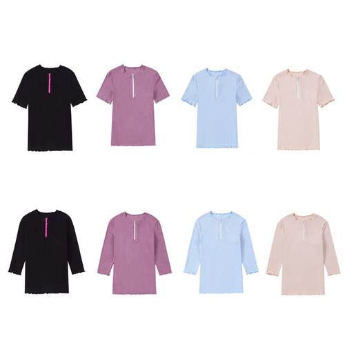kids women summer solid half zipper ribbed srechy tee mother