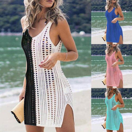 70% Hot Sell Summer Women Beach Dress Solid Color Anti Sun H