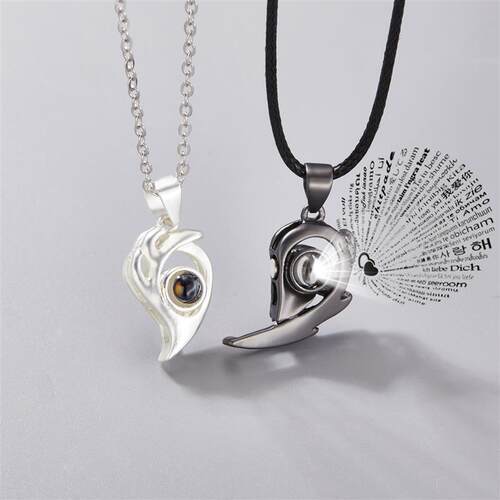Titanium Stainless Steel Flame Magnetic Heart Couple Necklac