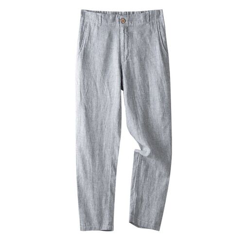 Linen Mens Pants Thin Casual Trousers Elastic Waist Loose L