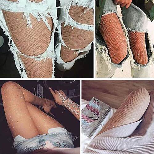 Female Slim Rhinestone Mesh Nylon Shiny Stocking Summer Fish
