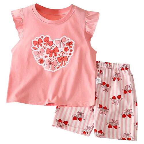 Girls Summer Short Sleeve & Shorts Set  Ruffle Sleeve To