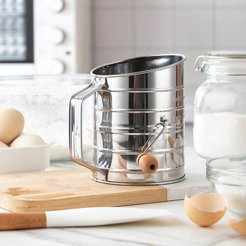 Flour Sifter Stainless Steel Rotary Hand Crank Sifter Baking