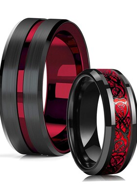 Fashion 8mm Red Groove Beveled Edge Black Tungsten Wedding