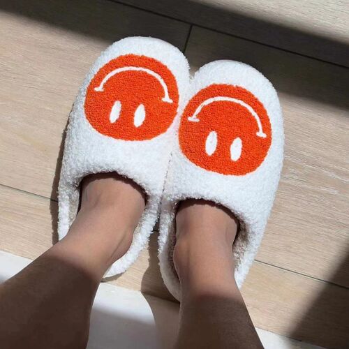 Smile Face Warm Winter House Fur Slippers for Women Cute Smi
