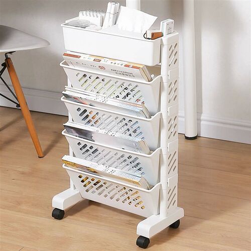Movable Bookshelf 5 Layers Large Capacity Book Storage Rack