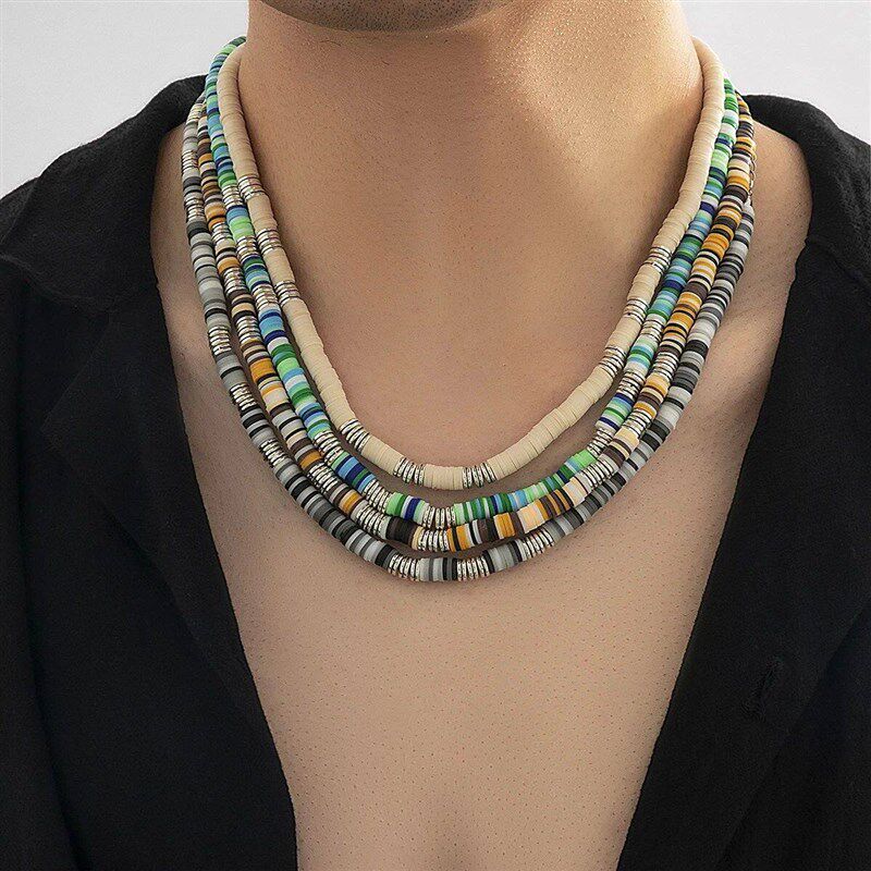 IngeSight.Z White Black Color Soft Clay Beads Choker Necklac - 实物图
