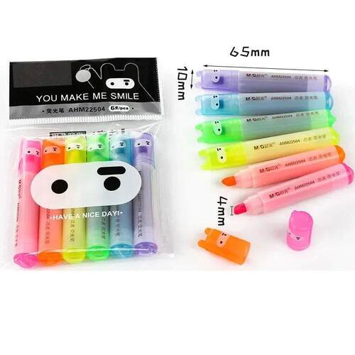 6PCS/Set Rabbit Mini Fluorescent Highlighter Pen Kawaii Chal