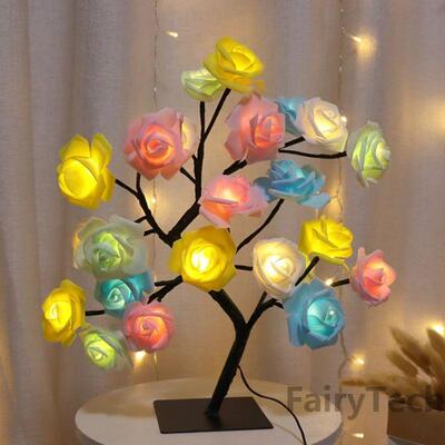 LED Rose Flower Table Lamp USB Christmas Tree Fairy Lights N
