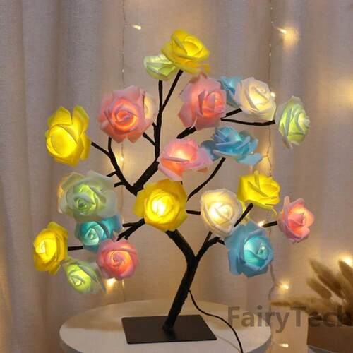LED Rose Flower Table Lamp USB Christmas Tree Fairy Lights N